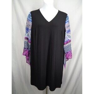 Chicos Black Dress Printed Flowy Sleeves Size 4 (20) XXL New